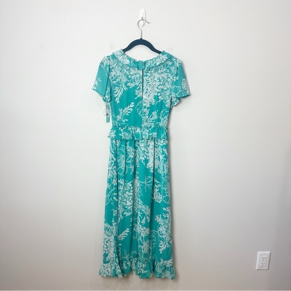 Abound Floral Ruffle Midi Dress Green White V neck Girly Flirt Spring Summer - Picture 3 of 8